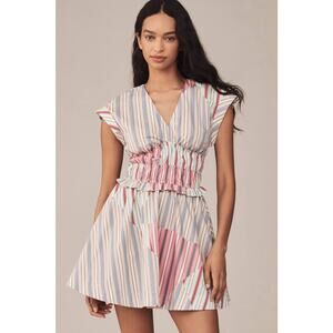NWT By Anthropologie Cap-Sleeve V-Neck A-Line Mini Dress Medium Flare Smocked